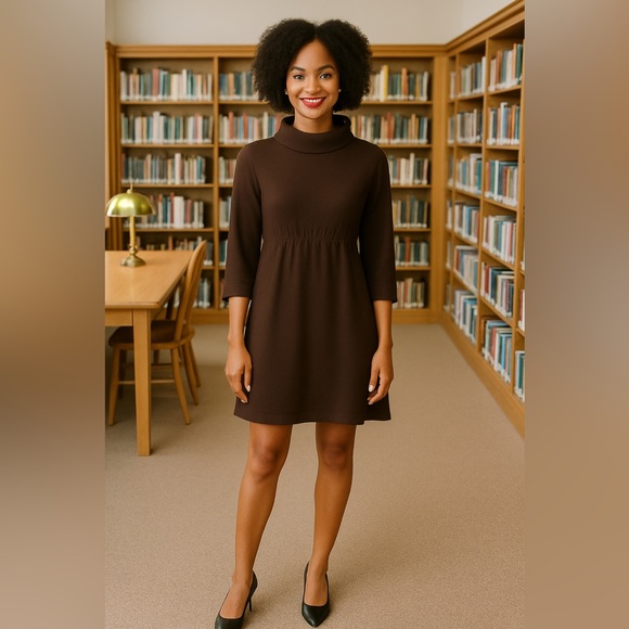 Elliott Lauren Women’s Dress S Brown Silk Blend Funnel Neck Sweater Minimalist - Picture 1 of 7